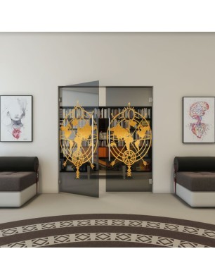 Pendeltür - Fineprint Model 127 Gold auf Grauglas