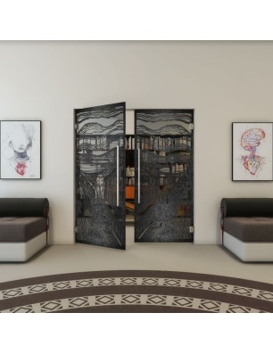 Pendeltür - Fineprint Model 133 Schwarz auf Grauglas