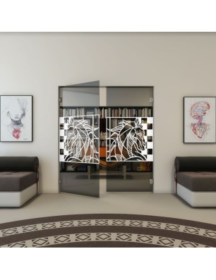 Pendeltür - Fineprint Model 137 Weiss auf Grauglas