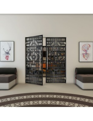 Pendeltür - Fineprint Model 152 Schwarz auf Grauglas