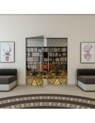 Pendeltür - Fineprint Model 155 Gold auf Grauglas