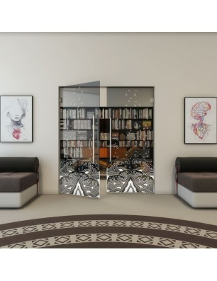 Pendeltür - Fineprint Model 155 Weiss auf Grauglas