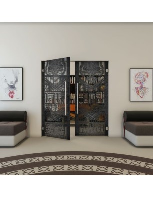 Pendeltür - Fineprint Model 156 Schwarz auf Grauglas