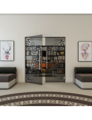 Pendeltür - Fineprint Model 163 Schwarz auf Grauglas