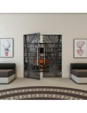 Pendeltür - Fineprint Model 169 Schwarz auf Grauglas