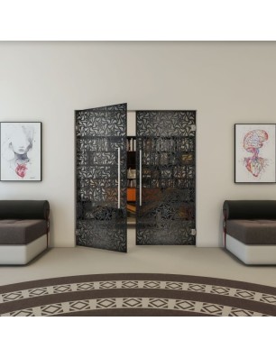 Pendeltür - Fineprint Model 180 Schwarz auf Grauglas