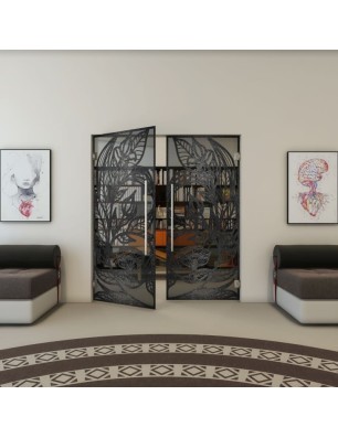 Pendeltür - Fineprint Model 196 Schwarz auf Grauglas