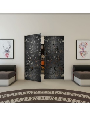 Pendeltür - Fineprint Model 199 Schwarz auf Grauglas