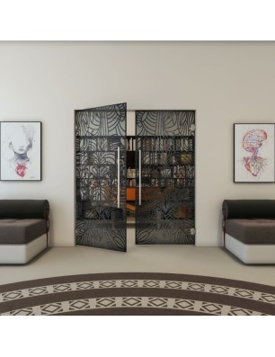 Pendeltür - Fineprint Model 201 Schwarz auf Grauglas