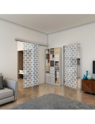 Pendeltür - Fineprint Model 002 Weiss auf Grauglas