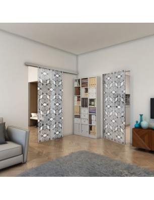 Pendeltür - Fineprint Model 005 Weiss auf Grauglas