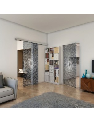 Pendeltür - Fineprint Model 006 Weiss auf Grauglas