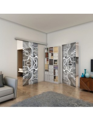 Pendeltür - Fineprint Model 010 Weiss auf Grauglas