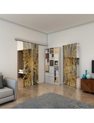 Pendeltür - Fineprint Model 012 Gold auf Grauglas