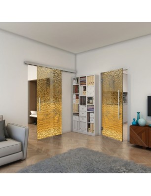 Pendeltür - Fineprint Model 015 Gold auf Grauglas