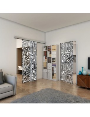 Pendeltür - Fineprint Model 017 Weiss auf Grauglas