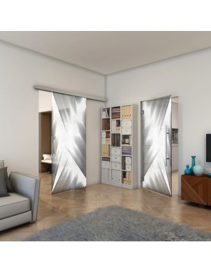 Pendeltür - Fineprint Model 026 Weiss auf Grauglas