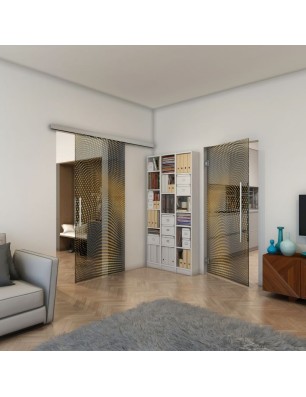 Pendeltür - Fineprint Model 027 Gold auf Grauglas