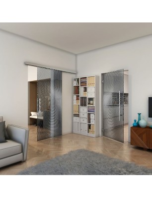 Pendeltür - Fineprint Model 027 Weiss auf Grauglas