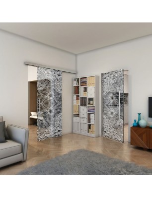 Pendeltür - Fineprint Model 030 Weiss auf Grauglas