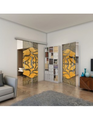 Pendeltür - Fineprint Model 031 Gold auf Grauglas