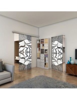 Pendeltür - Fineprint Model 031 Weiss auf Grauglas