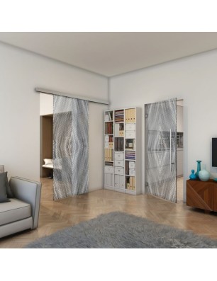 Pendeltür - Fineprint Model 034 Weiss auf Grauglas