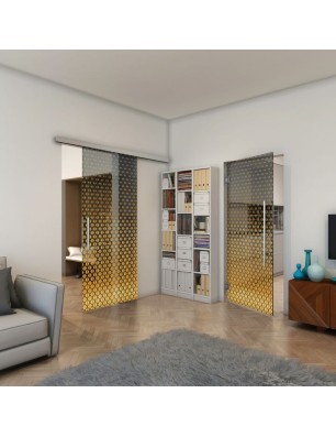 Pendeltür - Fineprint Model 038 Gold auf Grauglas