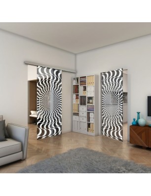 Pendeltür - Fineprint Model 044 Weiss auf Grauglas