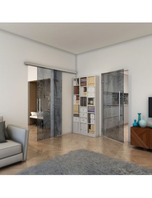 Pendeltür - Fineprint Model 045 Weiss auf Grauglas