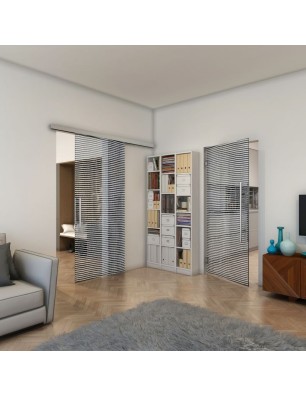 Pendeltür - Fineprint Model 046 Weiss auf Grauglas