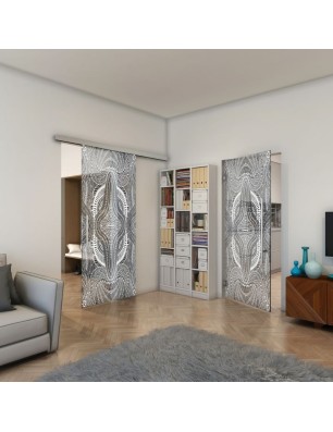 Pendeltür - Fineprint Model 048 Weiss auf Grauglas