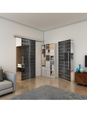 Pendeltür - Fineprint Model 053 Schwarz auf Grauglas