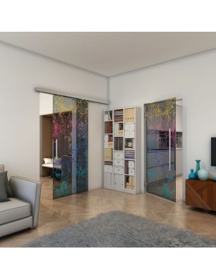 Pendeltür - Fineprint Model 054 Verlauf auf Grauglas