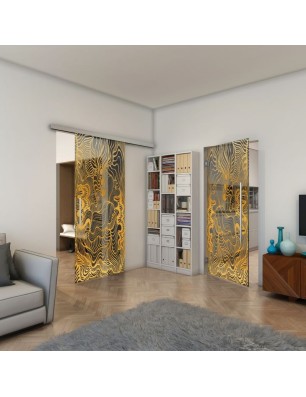 Pendeltür - Fineprint Model 056 Gold auf Grauglas
