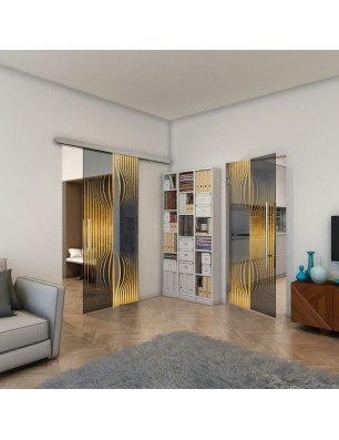 Pendeltür - Fineprint Model 059 Gold auf Grauglas