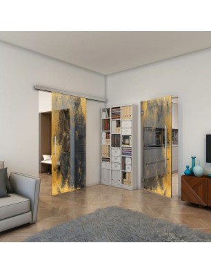 Pendeltür - Fineprint Model 061 Gold auf Grauglas