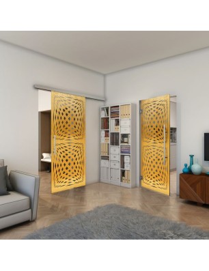 Pendeltür - Fineprint Model 071 Gold auf Grauglas