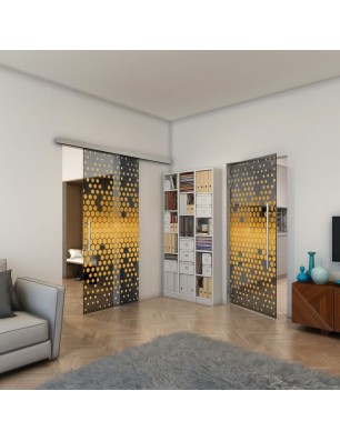 Pendeltür - Fineprint Model 072 Gold auf Grauglas