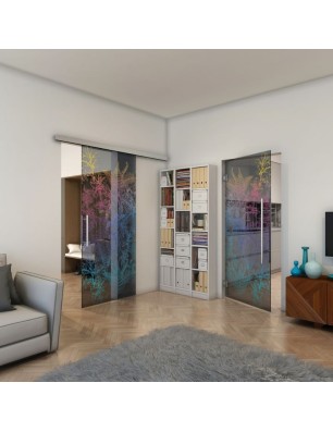 Pendeltür - Fineprint Model 080 Verlauf auf Grauglas