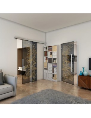 Pendeltür - Fineprint Model 082 Gold auf Grauglas