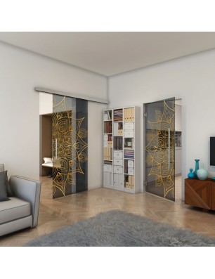 Pendeltür - Fineprint Model 088 Gold auf Grauglas