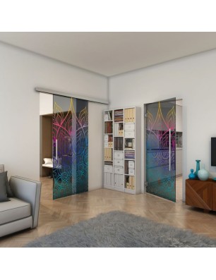 Pendeltür - Fineprint Model 089 Verlauf auf Grauglas