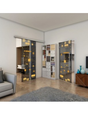 Pendeltür - Fineprint Model 092 Gold auf Grauglas
