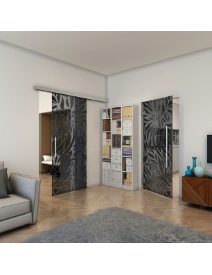 Pendeltür - Fineprint Model 096 Schwarz auf Grauglas