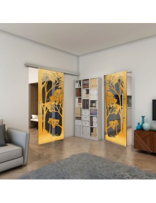 Pendeltür - Fineprint Model 110 Gold auf Grauglas