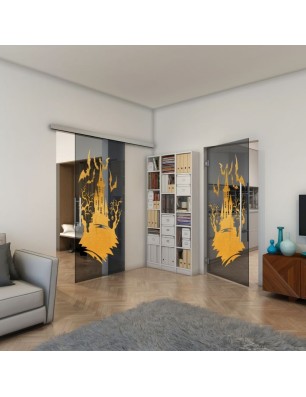 Pendeltür - Fineprint Model 114 Gold auf Grauglas