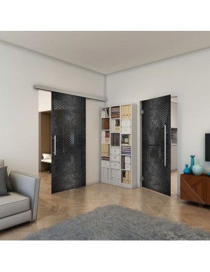 Pendeltür - Fineprint Model 120 Schwarz auf Grauglas