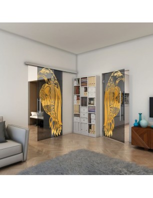 Pendeltür - Fineprint Model 122 Gold auf Grauglas