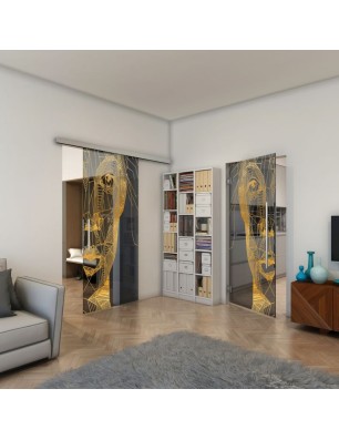 Pendeltür - Fineprint Model 123 Gold auf Grauglas